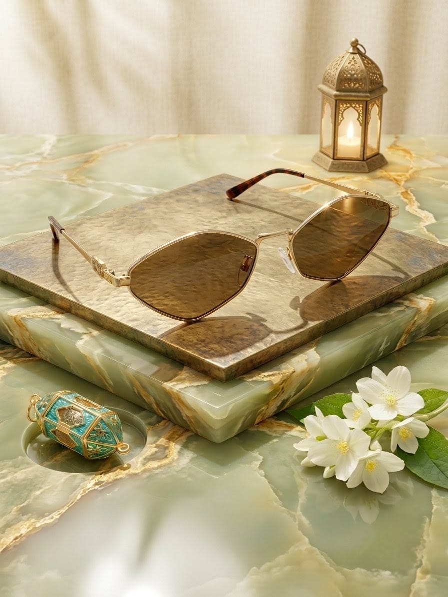Miu Miu Hexagonal Gold Toned Metal Sunglasses